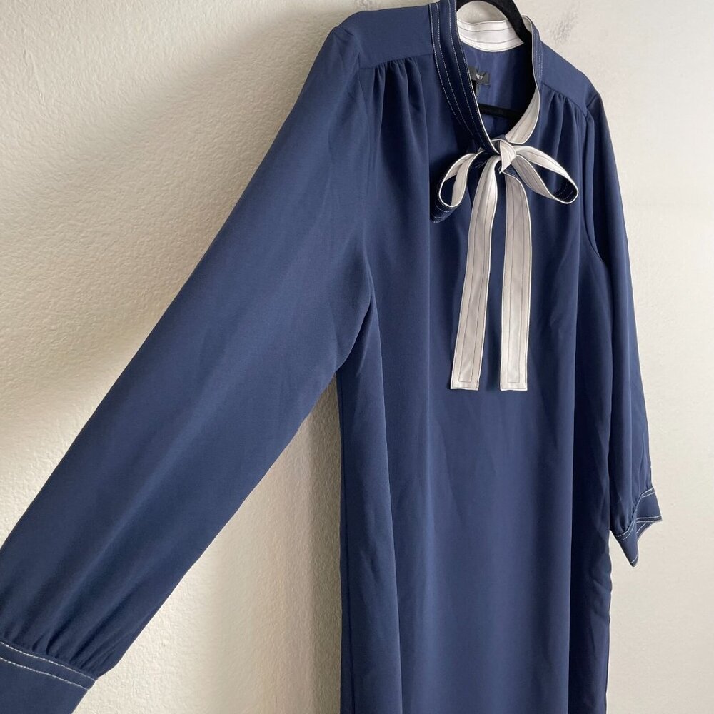 NEW J Crew Womens Plus 16 Navy Shift Dress With Necktie in 365 Crepe Long Sleeve - Picture 12 of 16